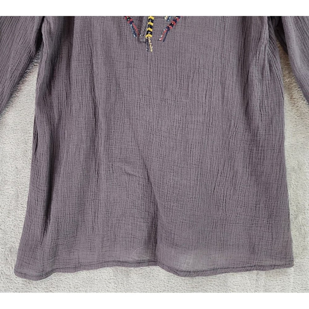 Urban Mangoz Shirt Womens Small Gray Embroidered Beaded Boho Hippie Gypsy Top - Picture 7 of 10